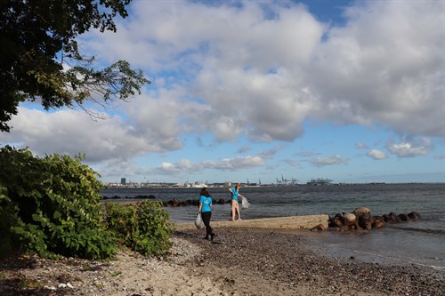 Medarbejdere fra Kongsvang på en strand under world clean up days